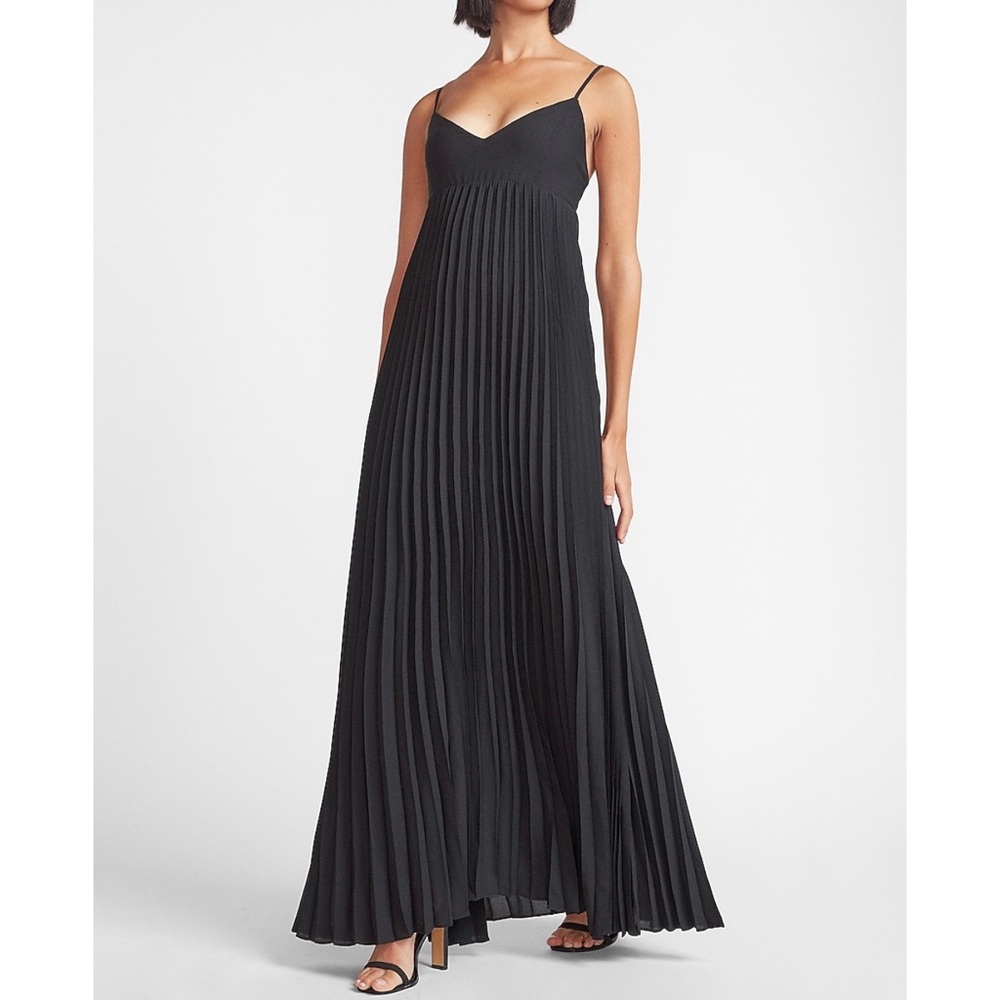 Pleated V-Neck Babydoll Maxi Dress from Express